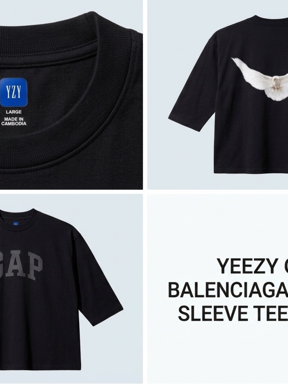 Yeezy x Balenciaga GAP 3/4 Sleeve Tees Tshirt Kanye West Dove Large Brand New